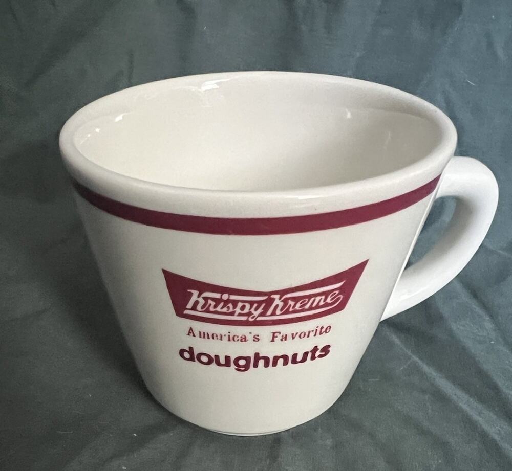 Vtg Krispy Kreme Doughnuts Coffee Mug Diner Cup Homer Laughlin HLC USA Maroon
